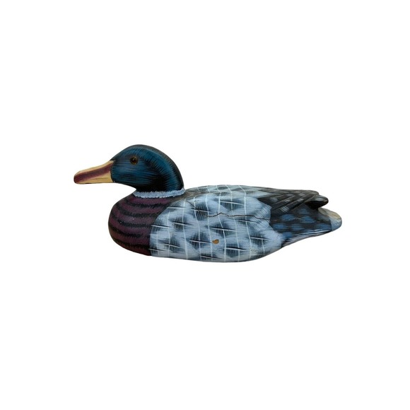 Vintage Wooden Hand Carved‎ Painted Duck Decoy Yellow Beak Stripe Breast *SEE - Picture 10 of 12